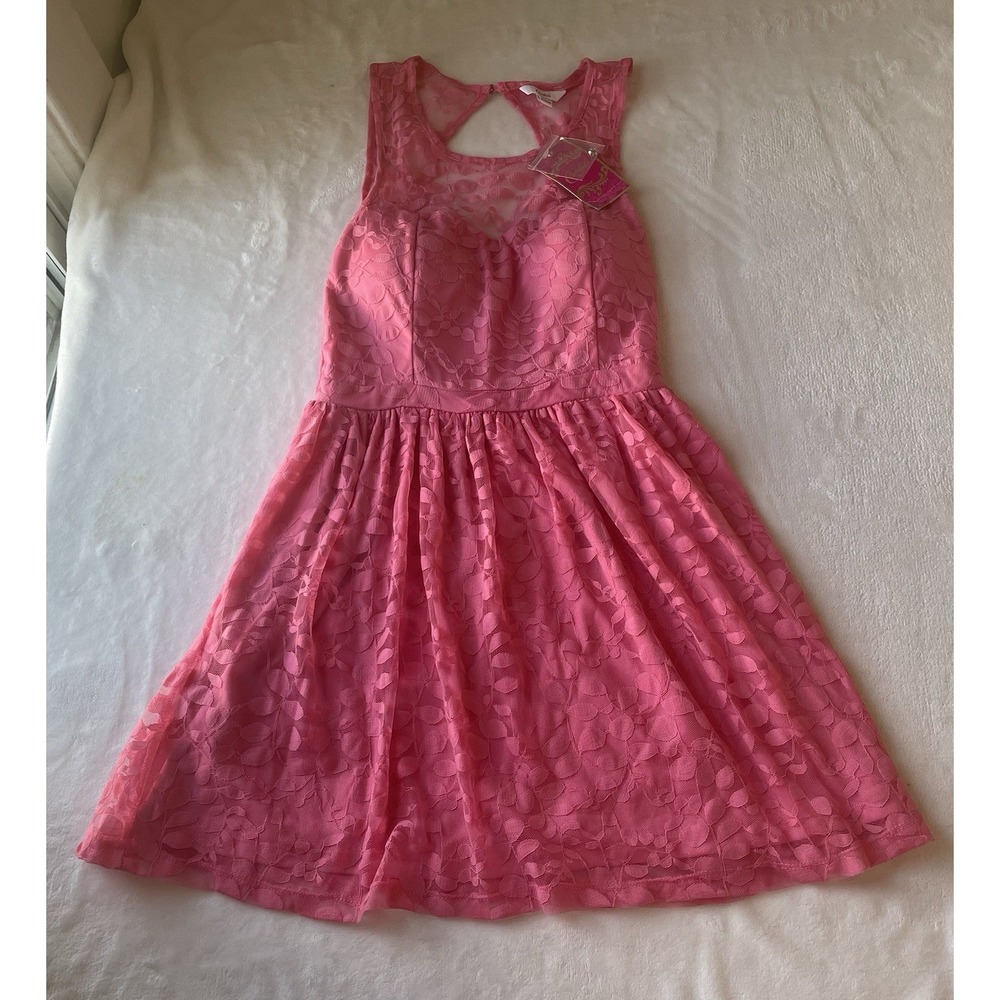 NWT Candies‎ S Pink Lace Short Sleeveless Coral Dress With Built-In Bra And Slip
